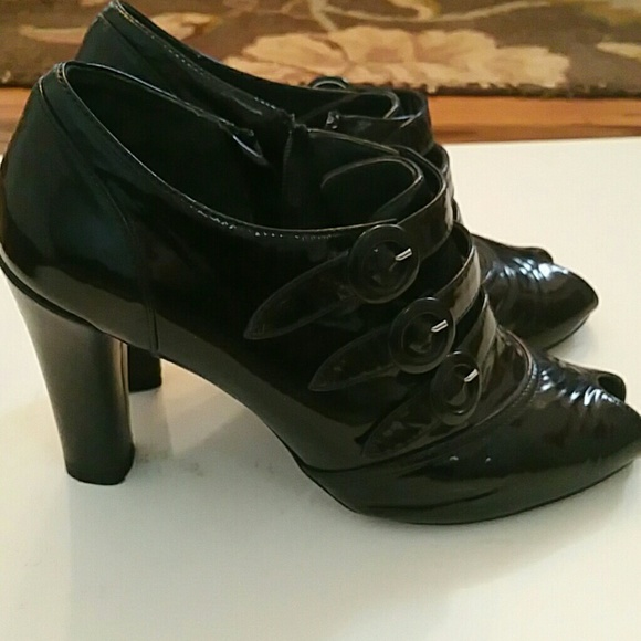 Via spiga ITALY Black Patent Leather Booties Boots HEEL MULE - Picture 2 of 5